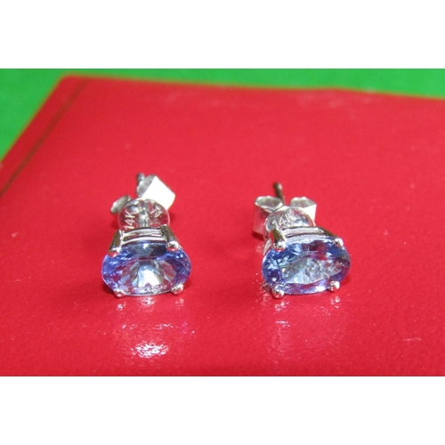 538 - Pair of Tanzanite 14 Carat White Gold Ladies Earrings Oval Cut Stones of Clear Colour