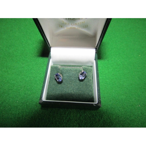 538 - Pair of Tanzanite 14 Carat White Gold Ladies Earrings Oval Cut Stones of Clear Colour