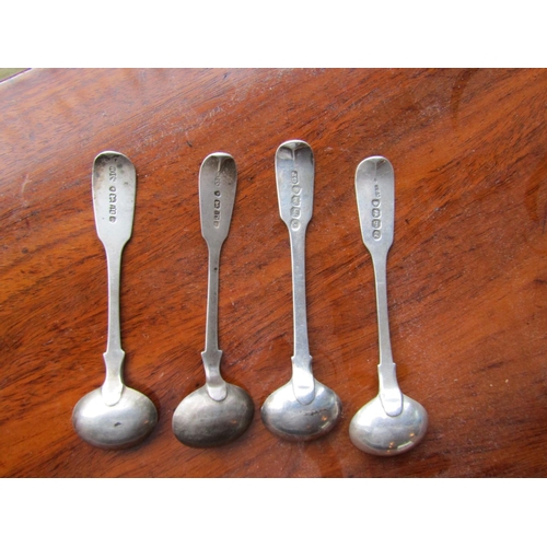 542 - Four Antique Solid Silver Fiddle Pattern Mustard Spoons Each Approximately 4 Inches Long with Hallma... 