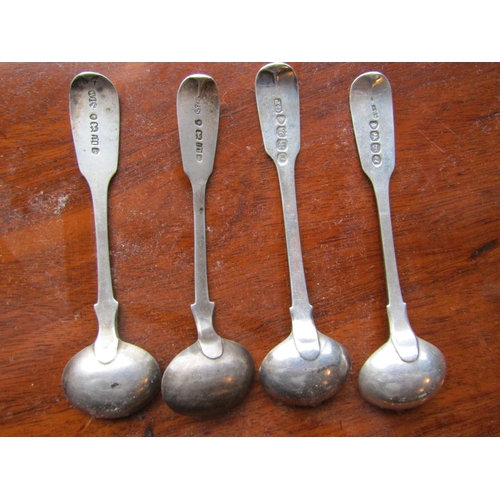 542 - Four Antique Solid Silver Fiddle Pattern Mustard Spoons Each Approximately 4 Inches Long with Hallma... 