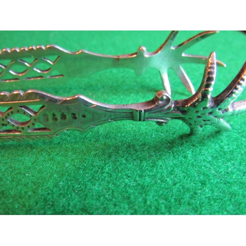 543 - Antique Solid Silver Ice Tongs Hallmarked Open Cut Decoration Approximately 5 Inches High