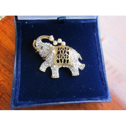 544 - Four Rhinestone and Pearl Decorated Vintage Brooches Three Elephant Motifs and One Twin Teddy Bears ... 