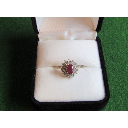 548 - Ruby and Diamond Cluster Ladies Mounted on 9 Carat Yellow Gold Band Ring Size H and a Half