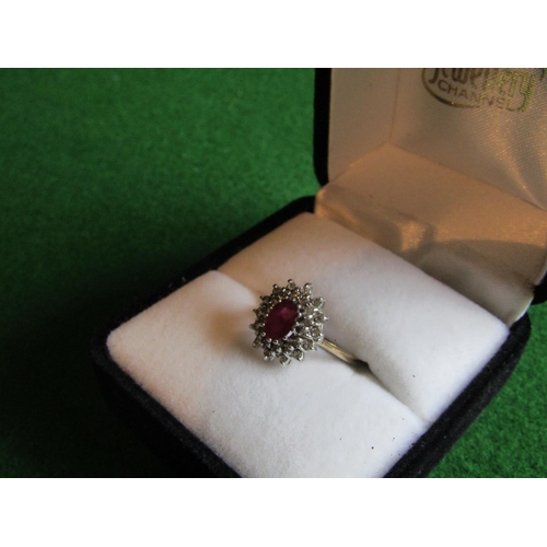 548 - Ruby and Diamond Cluster Ladies Mounted on 9 Carat Yellow Gold Band Ring Size H and a Half