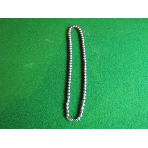 553 - Single Strand Silvered Pearl Ladies Necklace with 10 Carat Gold Clasp Length Approximately 42cm