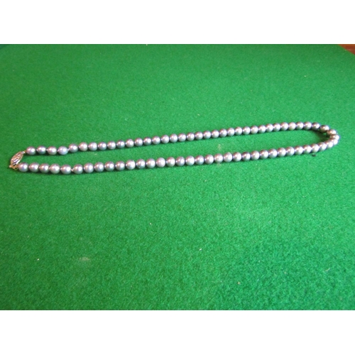 553 - Single Strand Silvered Pearl Ladies Necklace with 10 Carat Gold Clasp Length Approximately 42cm