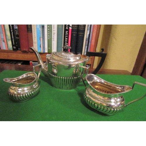 558 - Three Piece Tea Set Antique Solid Silver with Gadrooned and Reeded Decoration