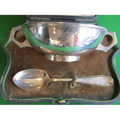 63 - George IV Solid Silver Twin Handled Quaich of Architectural Form with Heavy Angular Scroll Handles a... 