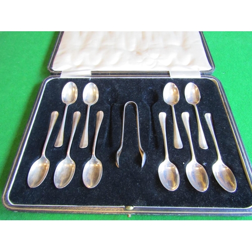 64 - Edward VII Cased Set of Ten Solid Silver Teaspoons with Matching Sugar Tongs Dated 1901