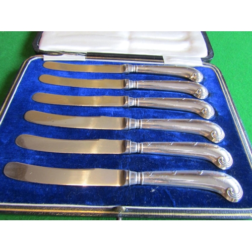 65 - George V Six Afternoon Tea Knives with Solid Silver Grip Handles Dated 1915