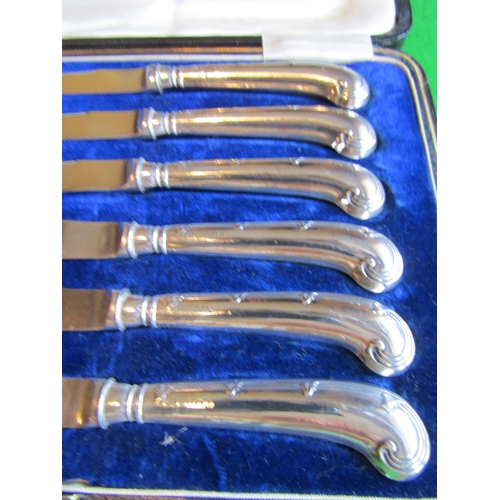 65 - George V Six Afternoon Tea Knives with Solid Silver Grip Handles Dated 1915