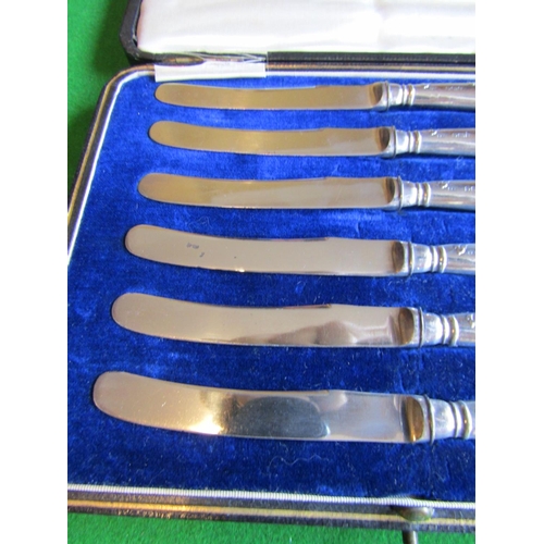 65 - George V Six Afternoon Tea Knives with Solid Silver Grip Handles Dated 1915