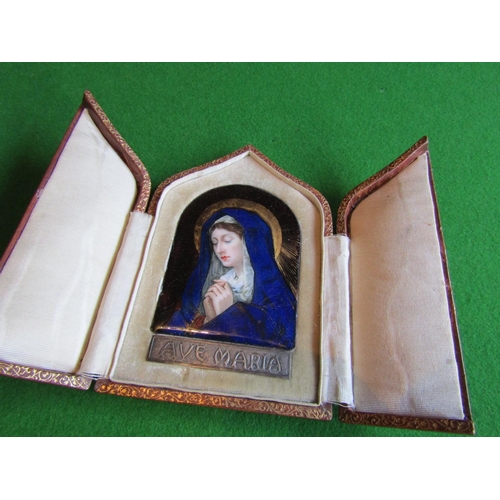 66 - Antique Finely Painted Porcelain Panel with Silver Mount Inscribed 'Ave Maria' Approximately 5 Inche... 