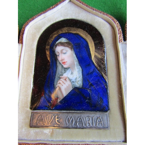 66 - Antique Finely Painted Porcelain Panel with Silver Mount Inscribed 'Ave Maria' Approximately 5 Inche... 