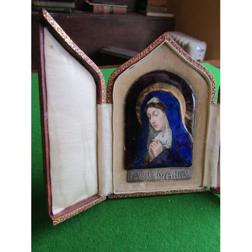 66 - Antique Finely Painted Porcelain Panel with Silver Mount Inscribed 'Ave Maria' Approximately 5 Inche... 