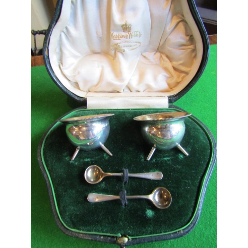 68 - Edwardian Pair of Novelty Silver Salts Each in the Form of Irish Skillet Pots with Beaded Rim and Ra... 