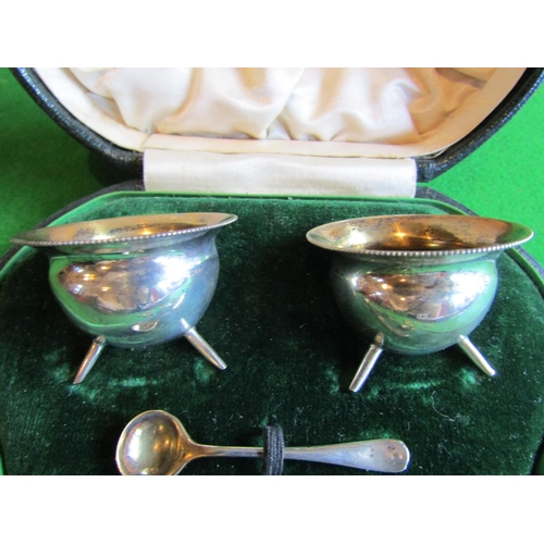 68 - Edwardian Pair of Novelty Silver Salts Each in the Form of Irish Skillet Pots with Beaded Rim and Ra... 