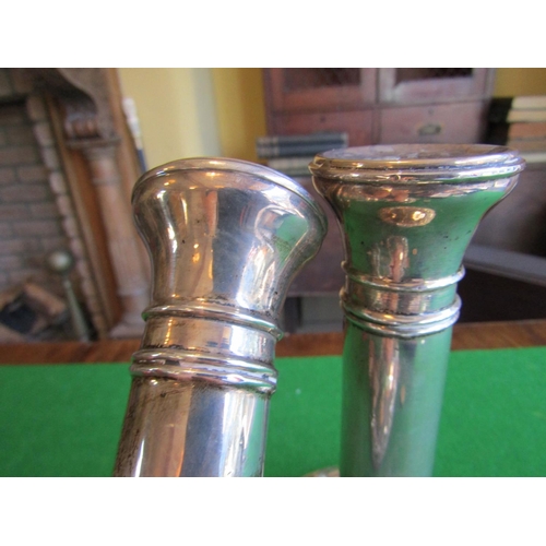 69 - Pair of Edwardian Solid Silver Mounted Candle Sticks Each Circular Base with Foliate Decoration to E... 