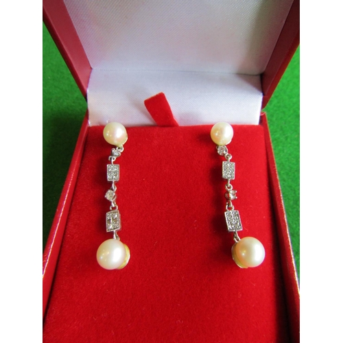 72 - Pair of Platinum Mounted Diamond and Pearl Set Art Deco Ladies Earrings of Attractive Form