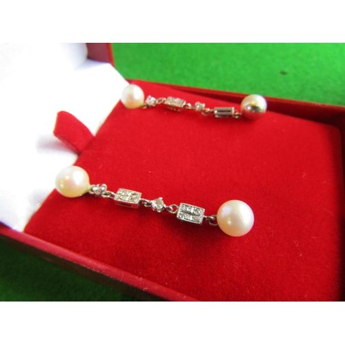 72 - Pair of Platinum Mounted Diamond and Pearl Set Art Deco Ladies Earrings of Attractive Form