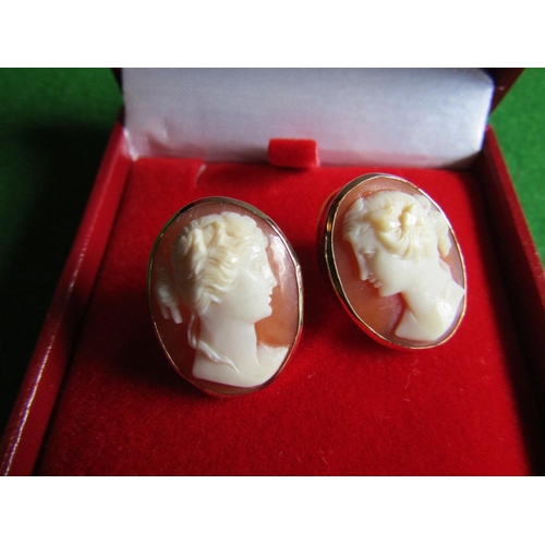 80 - Pair Gold Mounted Vintage Ladies Cameo Earrings of Oval Form