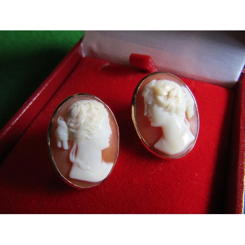 80 - Pair Gold Mounted Vintage Ladies Cameo Earrings of Oval Form