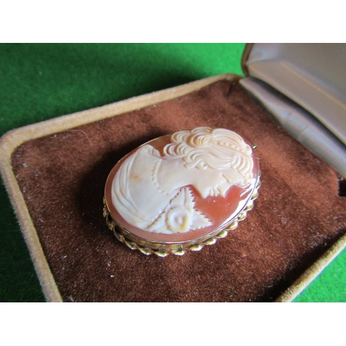 82 - Large 9 Carat Gold Ladies Cameo Brooch Depicting Classical Lady Side Profile with Pendant Fitting