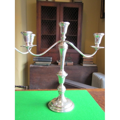 90 - Pair of Three Sconce Silver Candelabra of Attractive Design Turned Pedestal Columns on Further Turne... 