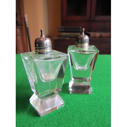 92 - Pair of Solid Silver Mounted Cut Crystal Salt and Peppers Each Approximately 4 Inches High