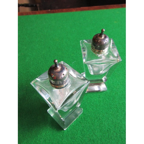 92 - Pair of Solid Silver Mounted Cut Crystal Salt and Peppers Each Approximately 4 Inches High