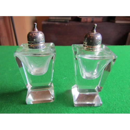 92 - Pair of Solid Silver Mounted Cut Crystal Salt and Peppers Each Approximately 4 Inches High