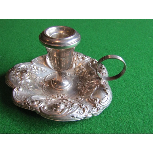 94 - Rococo Solid Silver Chamber Stick with Ring Carry Handle