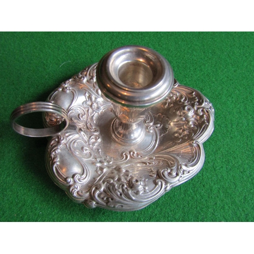 94 - Rococo Solid Silver Chamber Stick with Ring Carry Handle