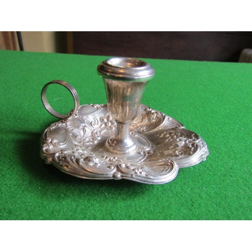 94 - Rococo Solid Silver Chamber Stick with Ring Carry Handle