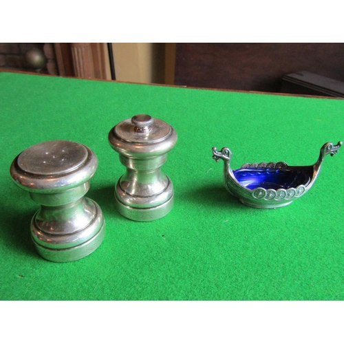 96 - Pair of Silver Salt and Pepper Mills Turned Pedestal Form Each Approximately 3 Inches High with Soli... 