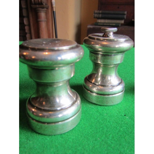 96 - Pair of Silver Salt and Pepper Mills Turned Pedestal Form Each Approximately 3 Inches High with Soli... 