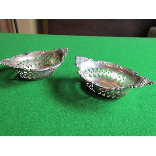 97 - Pair of Solid Silver Nut Dishes of Open Fret Design Each Approximately 4 Inches Wide