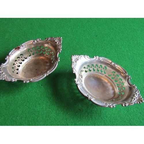 97 - Pair of Solid Silver Nut Dishes of Open Fret Design Each Approximately 4 Inches Wide