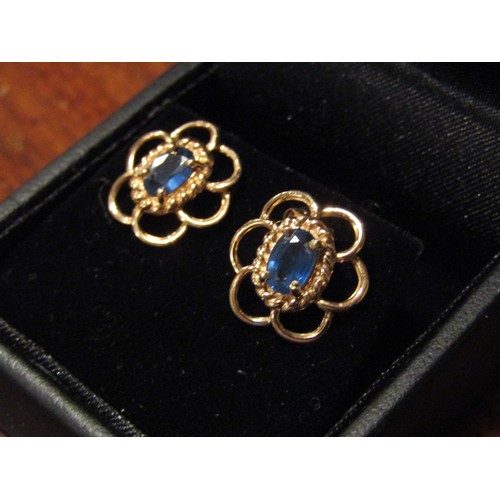 560 - Pair of 14 Carat Gold Mounted Ladies Sapphire Earrings