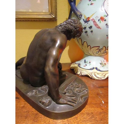 10 - Antique School Fine Sculpture of Seated Man on Oval Form Base Attractively Chased and Detailed Appro... 