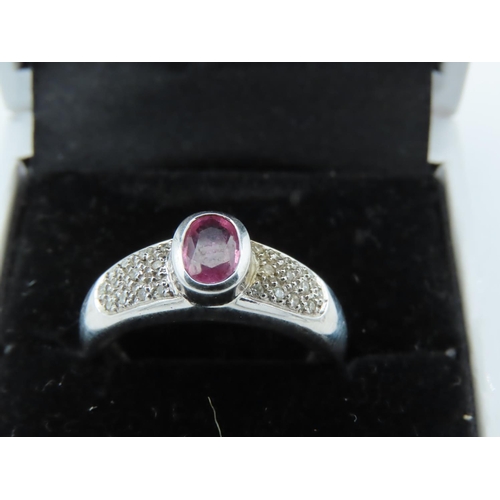 1000 - Pink Sapphire and Diamond Ladies Ring Mounted on 9 Carat White Gold Band Ring Size M