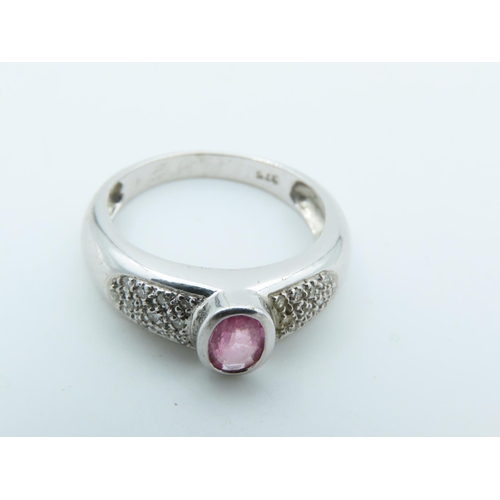 1000 - Pink Sapphire and Diamond Ladies Ring Mounted on 9 Carat White Gold Band Ring Size M