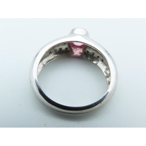 1000 - Pink Sapphire and Diamond Ladies Ring Mounted on 9 Carat White Gold Band Ring Size M