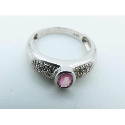 1000 - Pink Sapphire and Diamond Ladies Ring Mounted on 9 Carat White Gold Band Ring Size M