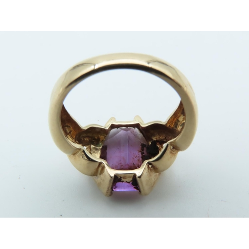 1004 - Amethyst Centre Stone Ladies Ring with Diamond Set Shoulders Mounted on 9 Carat Gold Ring Size L