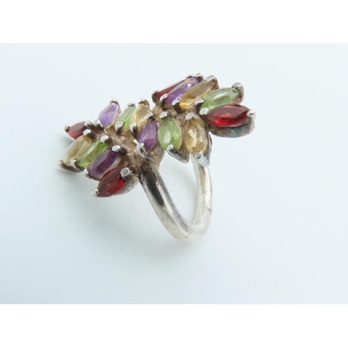 1006 - Tutti Frutti Gemstone Decorated Ladies Ring Modern Design Mounted on 9 Carat White Gold Band