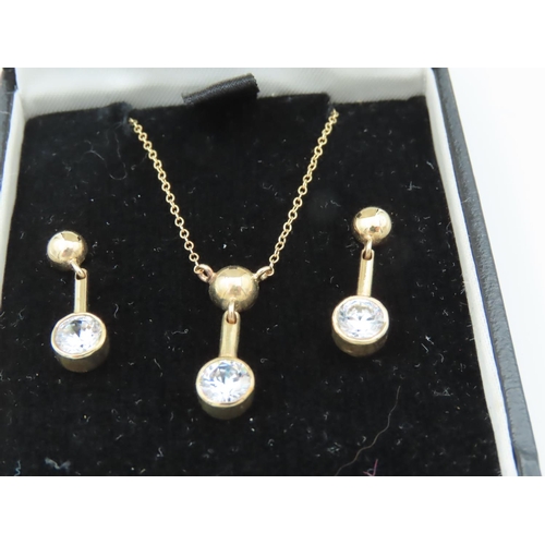 1009 - 9 Carat Gold Mounted Bezel Set Ladies Earrings with Matching Necklace Pendant Mounted on 9 Carat Yel... 