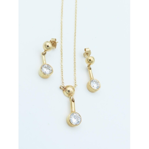 1009 - 9 Carat Gold Mounted Bezel Set Ladies Earrings with Matching Necklace Pendant Mounted on 9 Carat Yel... 