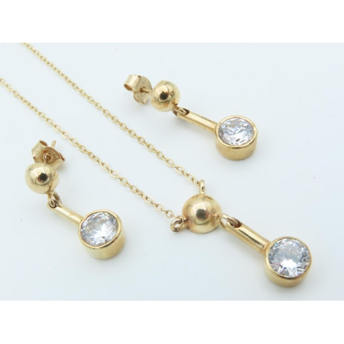 1009 - 9 Carat Gold Mounted Bezel Set Ladies Earrings with Matching Necklace Pendant Mounted on 9 Carat Yel... 