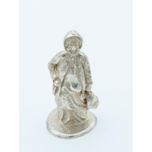 1012 - Charles Dickens Solid Silver Figure Approximately 2 Inches High Hallmarked Mrs. Gamp